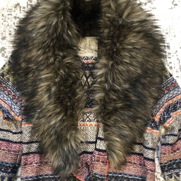 ANTHROPOLOGIE Angel of the North wool blend faux fur sweater coat cardigan sz S - Picture 5 of 5